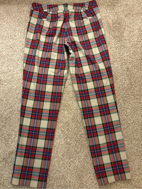 Lands' End Pants - Lands' End Plaid Pants with Cream, Red & Blue Tartan Print, Fit 2, Size 4